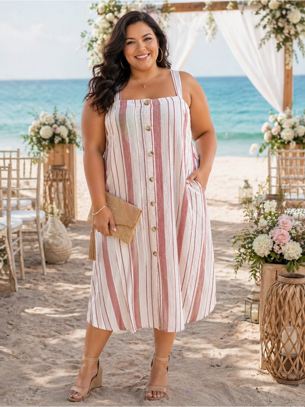 Sonoma 3X Striped Cotton Longline Sleeveless Summer Beach Wedding Guest